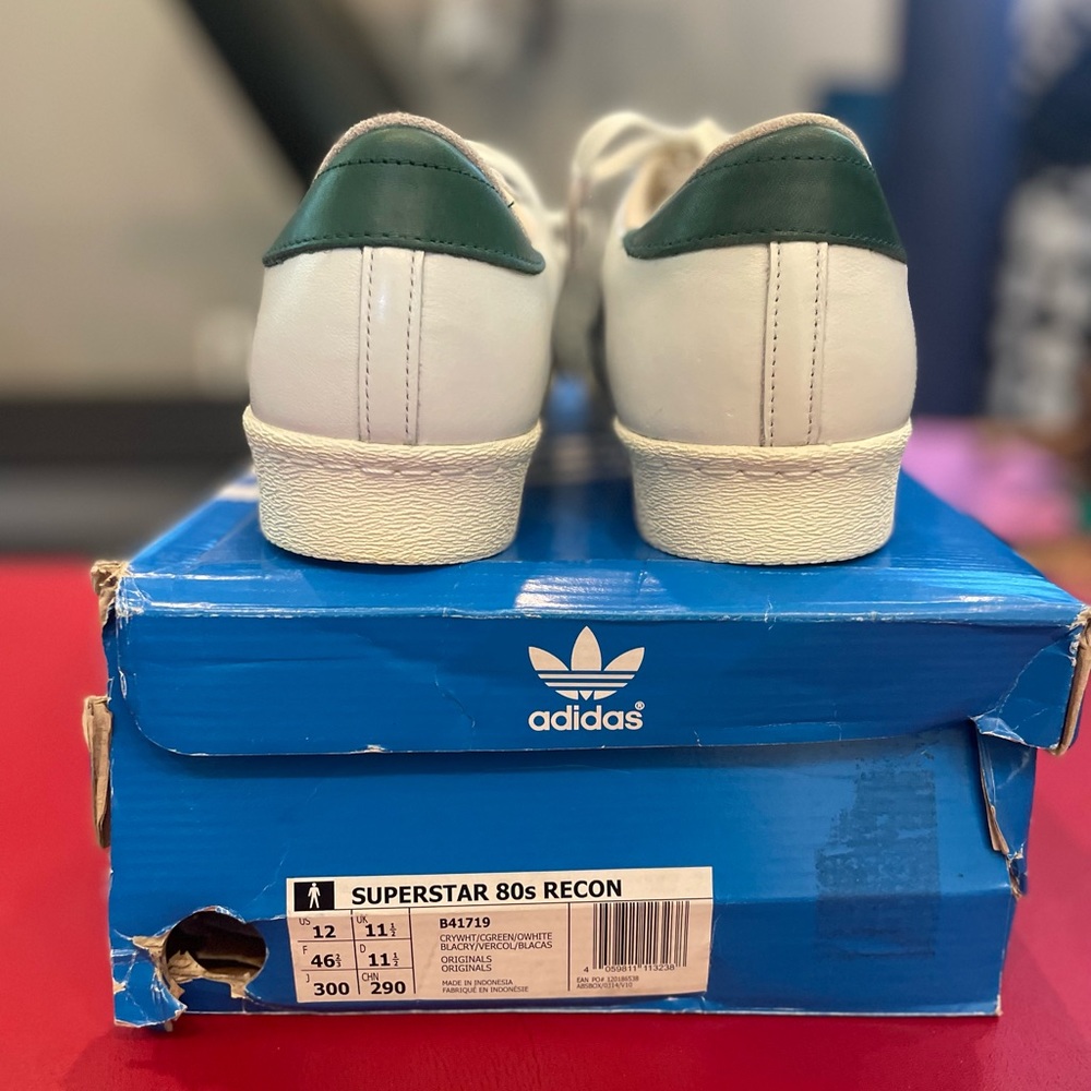 Adidas Superstar 80s Recon US 12, Crystal White/Collegiate Green. Leather NIB - Picture 4 of 7